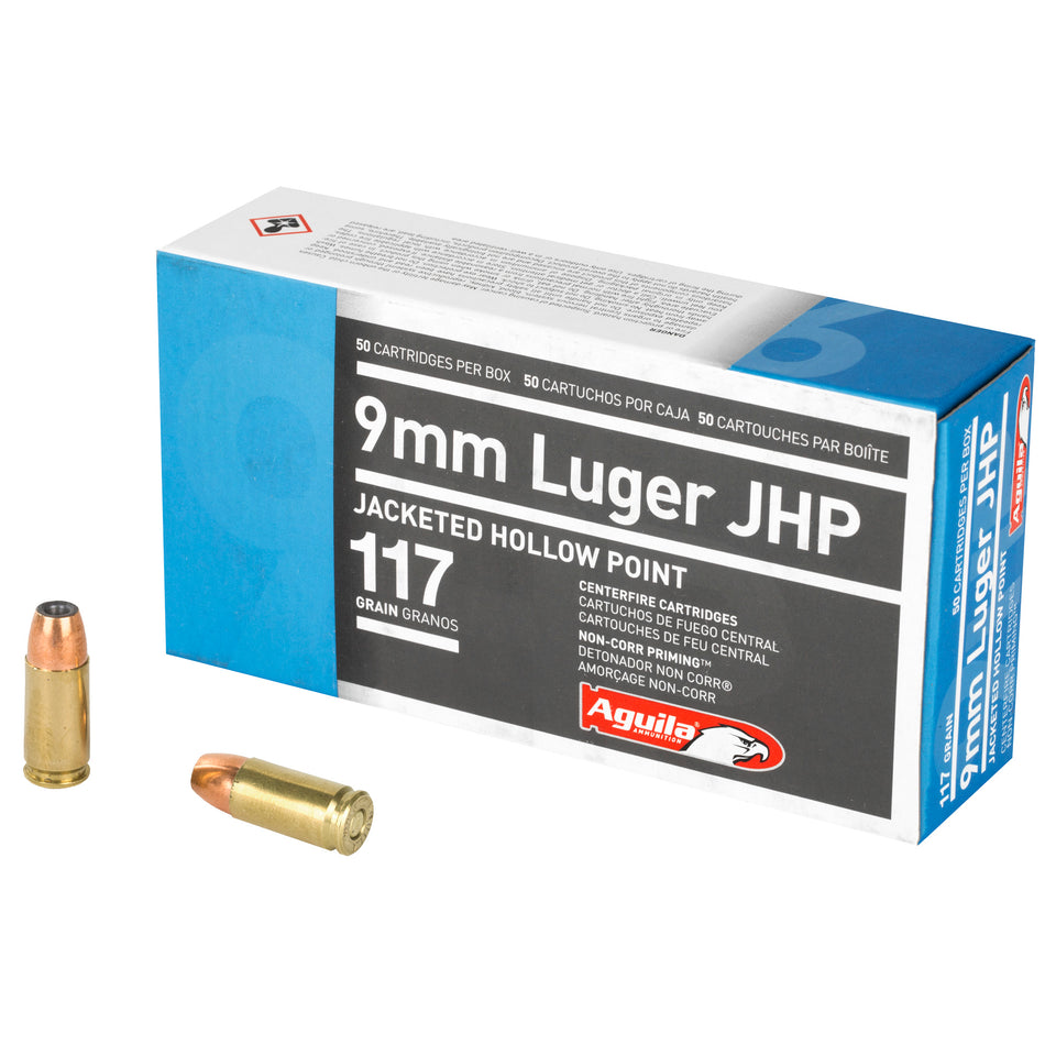 Aguila 9mm Luger / Parabellum Pistol 117gr JHP Ammo
