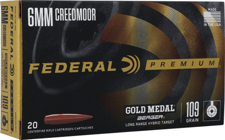 Federal 6mm Creedmoor Gold Medal 109gr Berger Long Range Hybrid Target Ammo