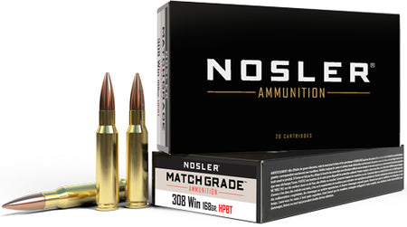 Nosler 60054 Match Custom Competition Jacketed Hollow Point 168 Grain .308 Win / 7.62x51mm