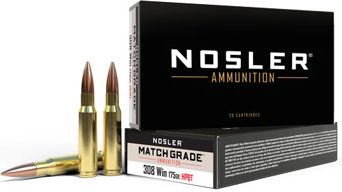 Nosler 60072 Match Grade Custom Competition Hollow Point Boat Tail 175 Grain .308 Win / 7.62x51mm 2600 fps