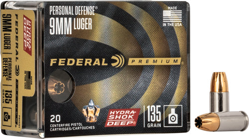Federal 9mm Luger Personal Defense 135gr Hydra-Shok Deep JHP Ammo