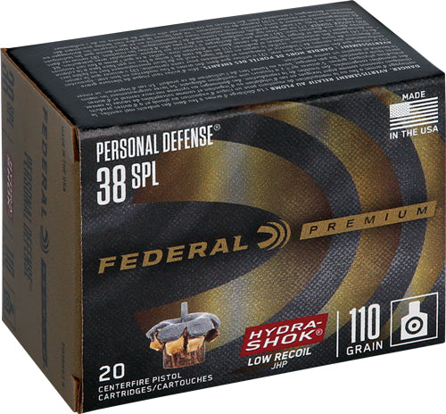 Federal PD38HS3H Premium Personal Defense Low Recoil Hydra-Shok Jacketed Hollow Point 110 Grain .38 Special 980 fps