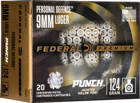Federal 9mm Luger Personal Defense 124gr Punch JHP Ammo