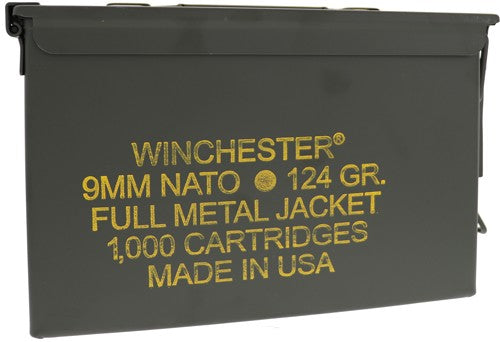 Winchester 9mm Luger / Parabellum USA Nato Ammo Can 124gr FMJ Ammo