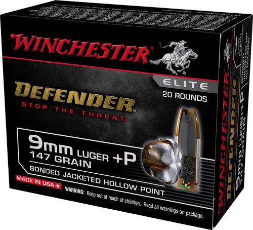 Winchester 9mm Luger Defender Elite 147gr Bonded JHP Ammo