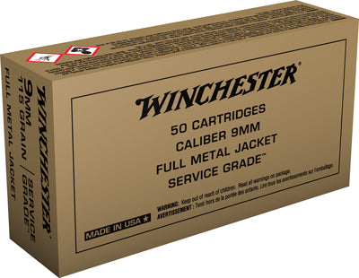 Winchester 9mm Luger Service Grade 115gr FMJ Ammo