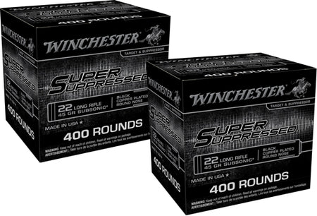 Winchester .22 LR Super Suppressed 45gr Black CPRN Ammo - 800 Rounds