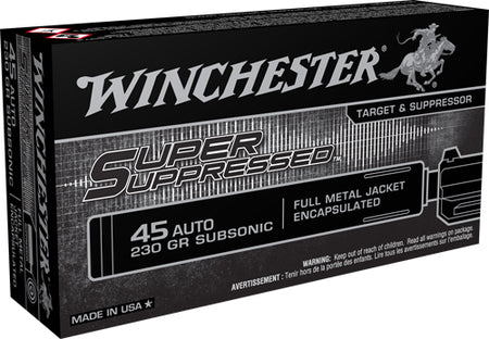 Winchester SUP45 Super Suppressed Encapsulated Full Metal Jacket 230 Grain .45 ACP/Auto 850 fps
