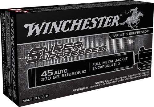Winchester SUP45 Super Suppressed Encapsulated Full Metal Jacket 230 Grain .45 ACP/Auto 850 fps