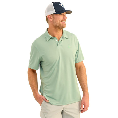 Huk Icon Polo Short Sleeve Shirt Fog Green M