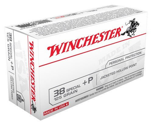 Winchester USA38JHP USA +P Jacketed Hollow Point 125 Grain .38 Special 945 fps