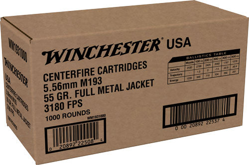 Winchester 5.56x45mm NATO USA White Box M193 55gr FMJ Ammo