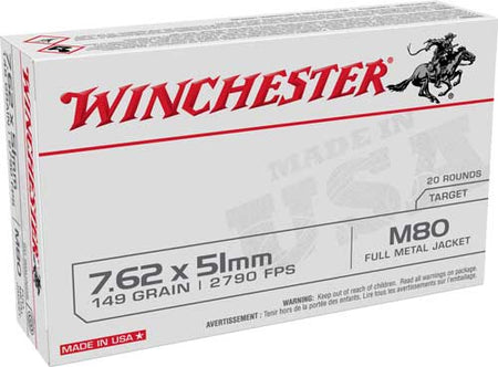 Winchester 7.62x51mm 149gr M80 FMJ Ammo