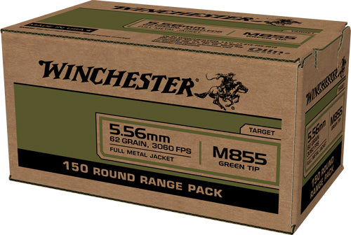 Winchester 5.56x45 NATO M855 62gr FMJ Green Tip Ammo - 150 Rounds