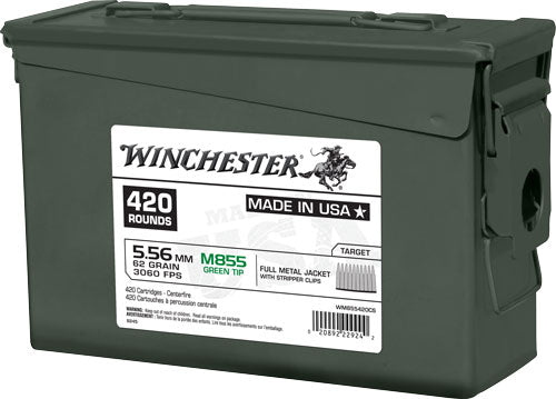 Winchester 5.56x45mm NATO M855 Green Tip Ammo Can Stripper Clips 62gr FMJ Ammo