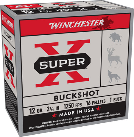 Winchester Super-X 16 Pellets 12 Gauge 2.75 in 1-3/5 oz #1 Buck