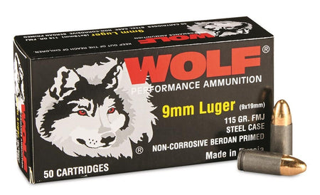 Wolf Performance 9mm Luger 115 Grain Full Metal Jacket(FMJ) Steel Case