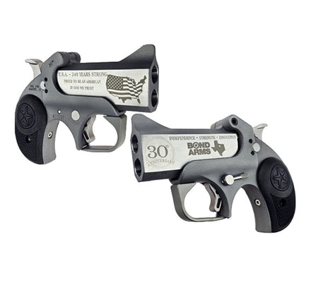 Bond Arms BA30TH-45LC/410 30th Anniversary 45 Colt (Long Colt)/410 Gauge 2 Shot 3" Engraved Matte Stainless Steel Barrel & Rough Matte Stainless Steel Frame, Black Rubber Grips