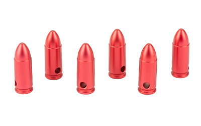 Birchwood Casey DURACAP Training Rounds, 9MM, Aluminum Construction, Anodized Finish, Red, 6 Pack BC-DCTR-9MM