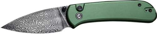 CIVIVI KNIFE QUBIT 2.98" GREEN/DAMASCUS BUTTON LOCK