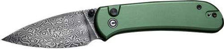 CIVIVI KNIFE QUBIT 2.98" GREEN/DAMASCUS BUTTON LOCK