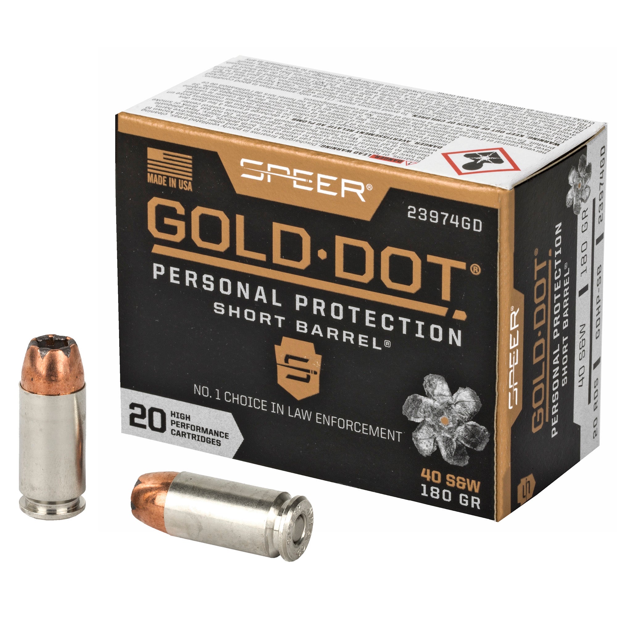 Speer .40 S&W Gold Dot Short Barrel 180gr HP Ammo