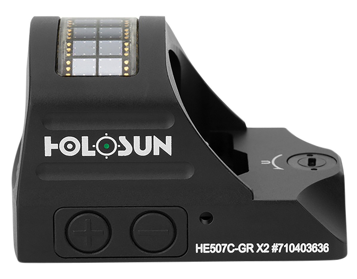 Holosun Technologies, 507C-GR-X2, Green Dot, 32 MOA Ring & 2 MOA Dot, Black Color, Side Battery, Solar Failsafe, Mount Not Included