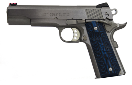 Colt Mfg O1070CCS Competition Government 45 ACP 8+1 5" Stainless National Match Barrel, Serrated Slide & Frame w/Beavertail, Checkered Blue G10 Grip, Ambidextrous