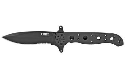 Columbia River Knife & Tool M21-10KSF, 3.13" Folding Knife w/Frame Lock, 8Cr14MoV Steel, Black Oxide Finish, Combination Blade w/Triple Point Serrations, Stainless Steel Black Handle, Dual Hilt M21-10KSF