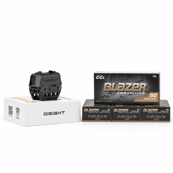 Osight R 2 MOA Dot/65 MOA Circle Multi-Reticle Rifle Optic + CCI Balzer 45 ACP 250ct Ammo Bundle