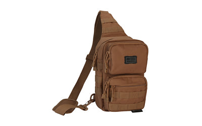 Evolution Outdoor Shoulder Sling Pack, Tactical Bag, Polyester, Padded Shoulder Strap, Adjustable, MOLLE Webbing, Coyote 51316-EV