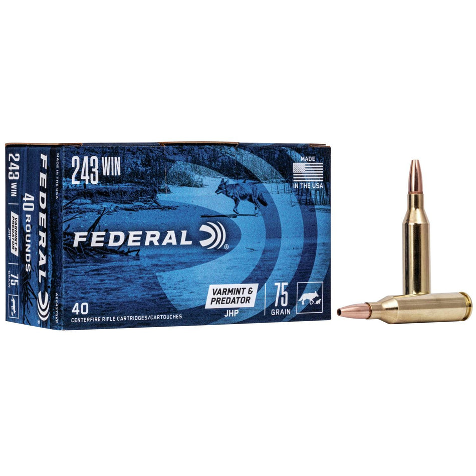 Federal .243 Winchester Varmint & Predator 75gr JHP Ammo