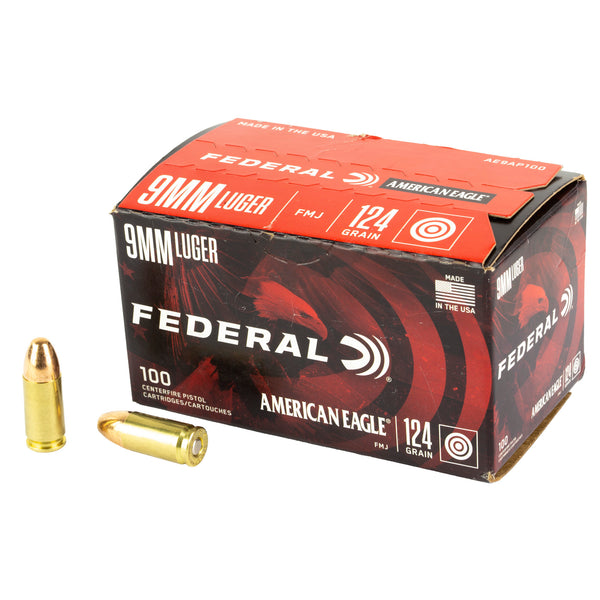 Federal  9mm Luger American Eagle 124gr FMJ Ammo