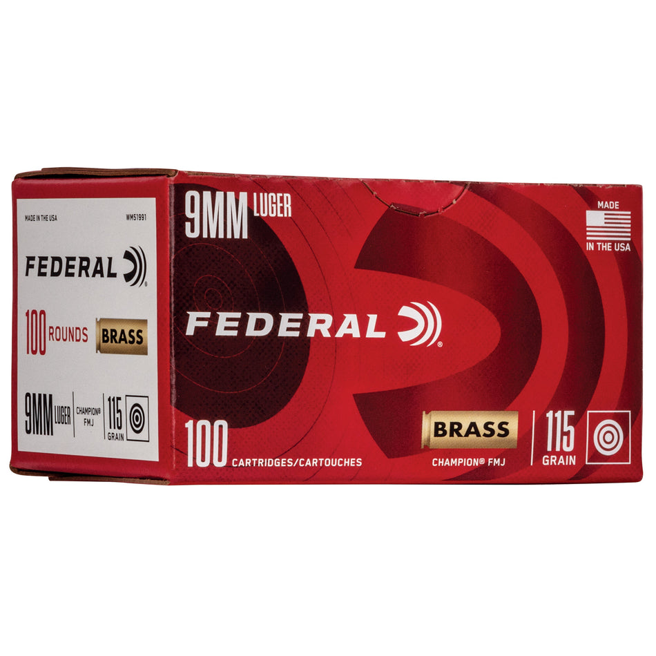Federal 9mm Luger Champion Training 115gr FMJ Ammo - 100 Rounds