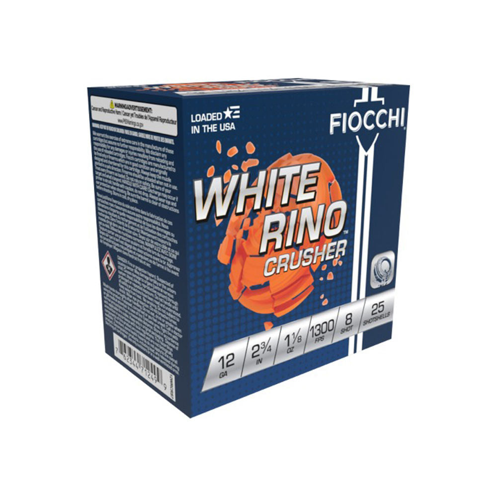 Fiocchi White Rino Crusher 12 Gauge 2.75" 1 1/8 oz #8 Shot