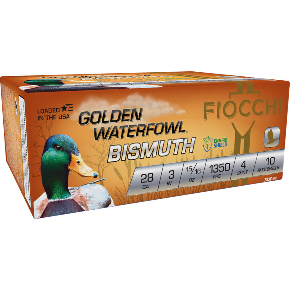 Fiocchi 283GB4 Golden Waterfowl Bismuth 28 Gauge 3" 15/16oz #4 1350 fps