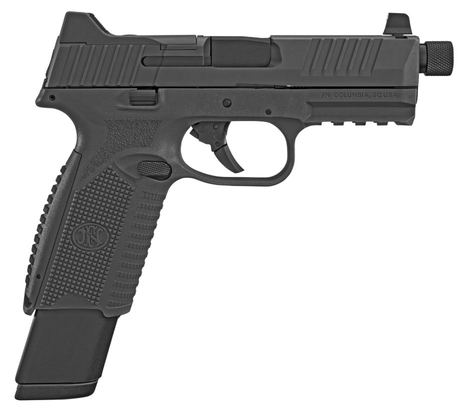 FN 66100375 509T 9mm Luger 17+1/24+1, 4.50" Black Steel Threaded Barrel, Matte Black Optic Ready/Serrated Stainless Steel Slide, Matte Black Polymer Frame w/Picatinny Rail