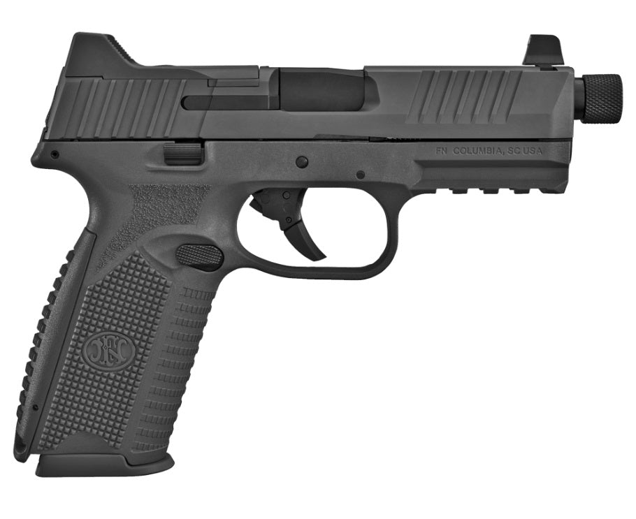 FN 66100527 509T 9mm Luger 10+1, 4.50" Black Steel Threaded Barrel, Matte Black Optic Ready/Serrated Stainless Steel Slide, Matte Black Polymer Frame w/Picatinny Rail