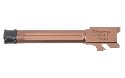 Fortis Manufacturing, Inc. Match Grade Barrel, Threaded Fluted Barrel, 9MM, 4", Fits Glock 19 Gen 1-5 and 19X, Copper Finish, Threaded, Titanium Copper Nitride FM-G19-TB-CPPR