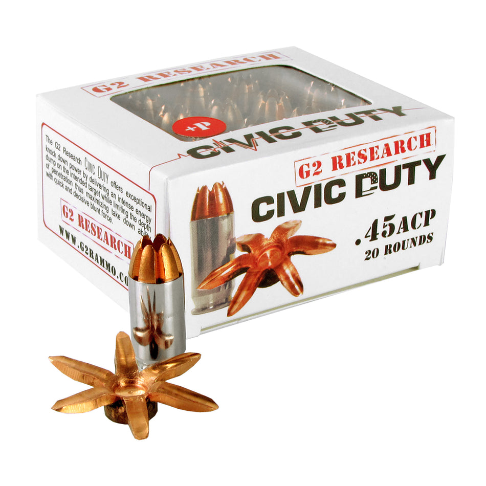 G2 Research .45 ACP Civic Duty 168gr Copper Expansion Projectile Ammo