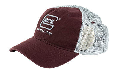 Glock AP95881 Relaxed Maroon Mesh Hat, Distressed Denim-Like Fabric Front w/Mesh Back, Unstructured Fit w/Snapback, Embroidered Glock Log