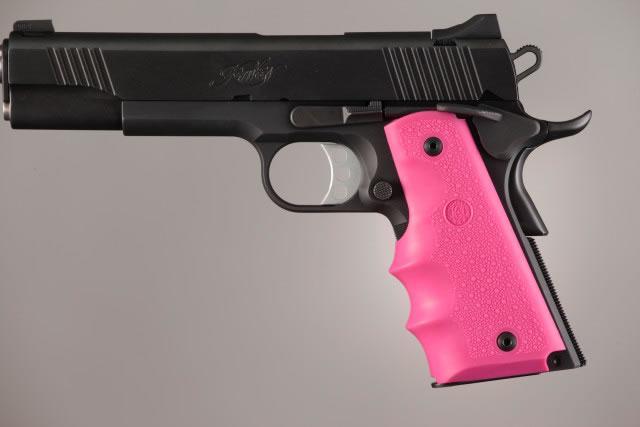 Hogue Colt Government Grips .45 1911 Rubber Grips with Finger Grooves - Pink