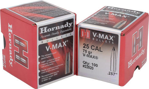 HORNADY BULLETS 25 CAL .257 75GR V-MAX 100CT 40BX/CS