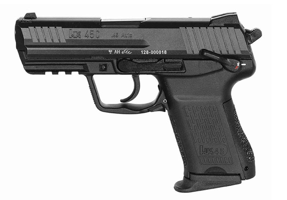 HK 81001111 HK45C V1 Compact Frame 45 ACP 8+1 3.94" Black Polygonal Rifled Barrel, Black Serrated Steel Slide, Black Polymer Frame w/Picatinny Rail, Black Interchangeable Backstrap Grip, Ambidextrous