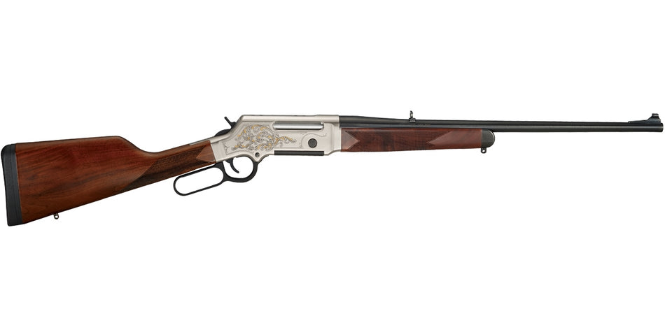 Henry H014D223 Long Ranger Deluxe Full Size 223 Rem/5.56x45mm NATO 5+1 20" Blued Steel Barrel, Engraved Nickel-Plated w/24K Gold Inlay Steel Receiver, American Walnut Stock Right Hand