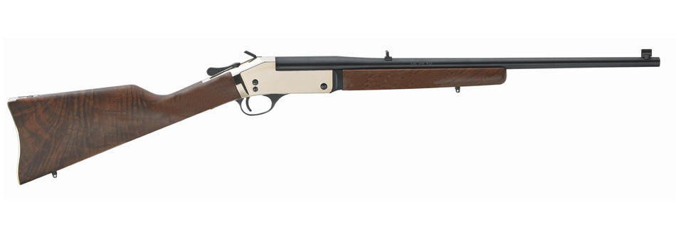 Henry H015B44 Single Shot 44 Rem Mag Caliber with 1rd Capacity, 22" Blued Barrel, Polished Brass Metal Finish & American Walnut Stock, Right Hand (Full Size)