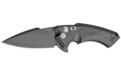 Hogue X5 Flipper, Folding Knife, CPM-154, Plain Edge, Spear Point Blade with Flipper, 4", Black Cerakote Blade, Black Anodized Aluminum Frame with Black G-Mascus Inserts 34559