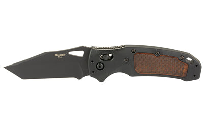 Hogue SIG K320 AXG Classic, Folding Knife, Cerakote Finish, Black, Tanto Point, 3.5" Blade Length, CPM-S30V Blade Steel, Plain Edge, ABLE Lock, Heritage Walnut Inserts with Checkered Texture 36367
