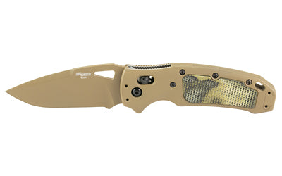 Hogue K320 AXG, Sig Sauer P320 Firearm Match, Folding Knife, CPM-S30V, Cerakote Finish, Flat Dark Earth, Plain Drop Point Edge, 3.5" Blade, Flat Dark Earth Aluminum Grips with G-Mascus Green G10 Inserts 36375