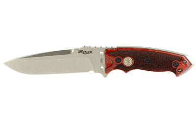 Hogue SIG EX-F01 Stainless Elite, Fixed Blade Knife, 5.5" Drop Point Blade, Plain Edge, A2 Tool Steel, Reinforced Rosewood Handle, Tumbled Finish, Silver, Includes Ballistic Nylon MOLLE Sheath 37175